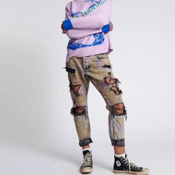 Revolve One Teaspoon Acid Wash Distressed Boyfriend Jeans(Size 32) - Picture 2 of 10